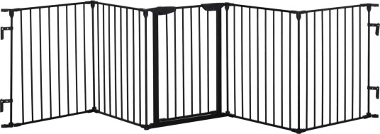 2 i 1 valpeløp 5 delt foldebarriere med dør for små og mellomstore hunder DIY valpe lekegrind 300 x 74,5 cm metall svart