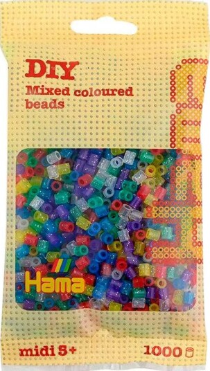 Hama Midi Perler 1000 stk Transparent Glittermiks