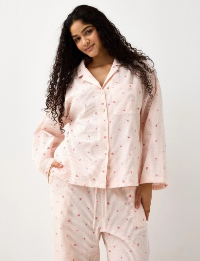 Lindex Pyjama Shirt Seersucker   Pink   L