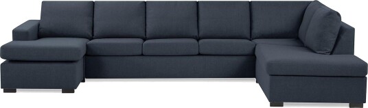 Crazy 5 seters Høyrevendt U formet X Large Sofa med Divan og Sjeselong i Stoff Blå