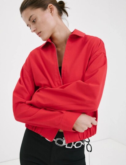 Mango Bomber Jacket With Shirt Collar   Red   S