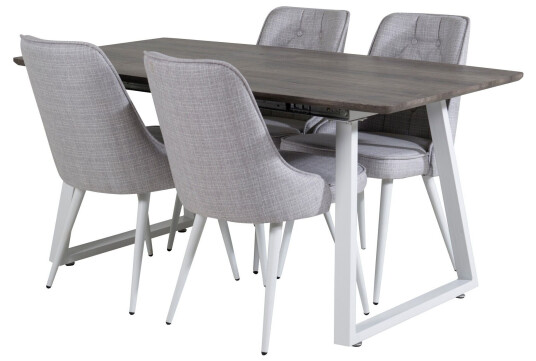 Venture Home Inca Spisegruppe Forlengningsbar 160 cm Rektangulær med 4 Velvet Stoler Lys grå
