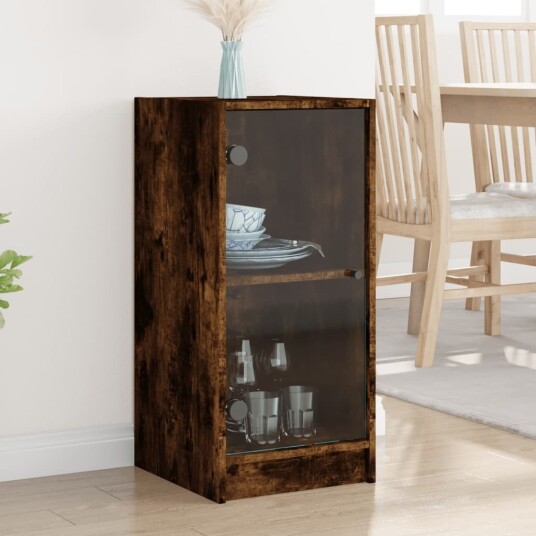 vidaXL Sideskap med glassdører røkt eik 35x37x75,5 cm vidaXL Sideskap med glassdører røkt eik 35x37x75,5 cm