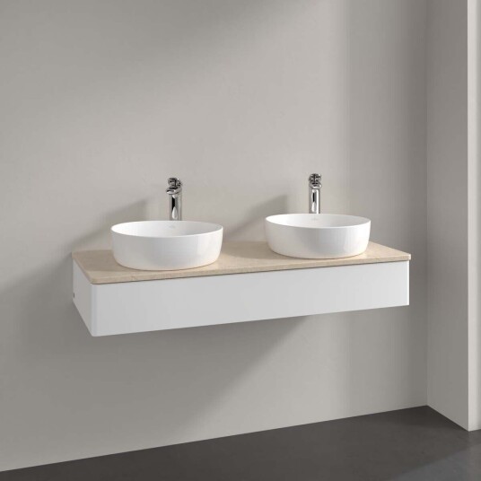 Villeroy & Boch Antao Servantskap med 1 skuff 120x50x19 cm u/lys Hvit Matt/Crème Villeroy & Boch Antao Servantskap med 1 skuff 120x50x19 cm u/lys Hvit Matt/Crème