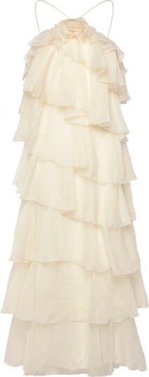 Gina Tricot Frill Maxi Dress   Cream   38