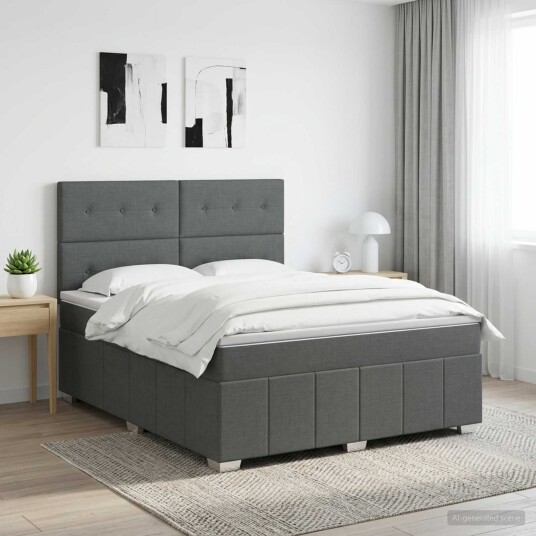 vidaXL Kontinentalseng med madrass Mørkegrå 140 x 190 cm Stoff