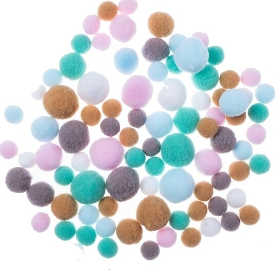 Frosty Pastels Plysj Pom Poms 90 Stk Blandet