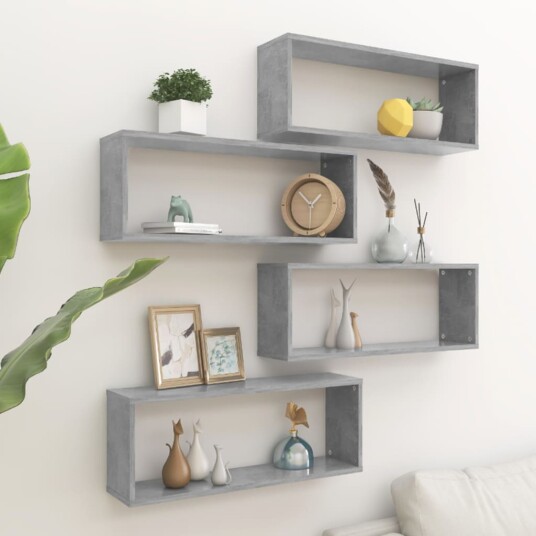 vidaXL Vegghyller kubeformet 4 stk betonggr? 60x15x23 cm sponplate