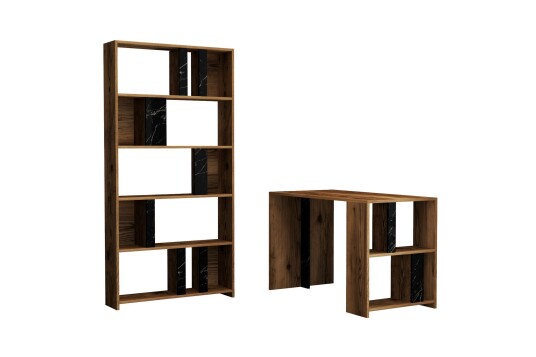 Skrivebord Tibani 120 cm med Oppbevaringshylle + Bokhylle Valnøttsbrun/Svart