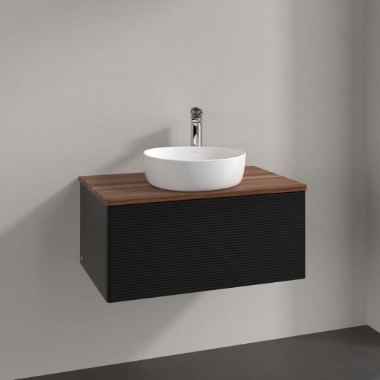 Villeroy & Boch Antao Servantskap med 1 skuff 80x50x36 cm m/lys Sort Matt/Valnøtt Villeroy & Boch Antao Servantskap med 1 skuff 80x50x36 cm m/lys Sort Matt/Valnøtt
