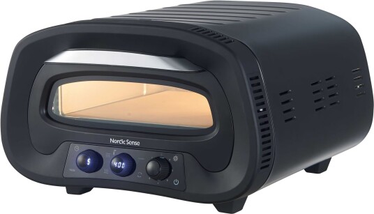 Nordic Sense elektrisk pizzaovn 1700W med timer og roterbar pizzastein, svart