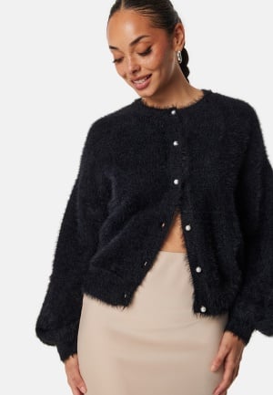 BUBBLEROOM Fluffy Knitted Pearl Cardigan Black XL BUBBLEROOM Fluffy Knitted Pearl Cardigan Black XL