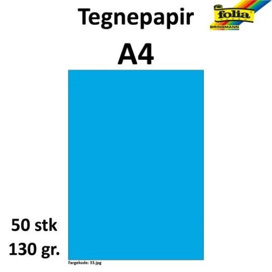 Folia Tegnepapir A4 50 ark, 130g, Klarblå Folia Tegnepapir A4 50 ark, 130g, Klarblå