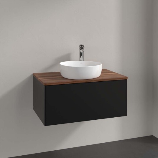 Villeroy & Boch Antao Servantskap med 1 skuff 80x50x36 cm u/lys Sort Matt/Valnøtt Villeroy & Boch Antao Servantskap med 1 skuff 80x50x36 cm u/lys Sort Matt/Valnøtt