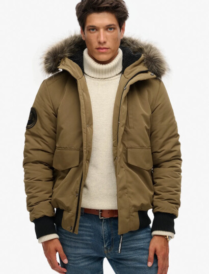 Superdry Everest Hooded Puffer Bomber - Khaki green - XXL Superdry Everest Hooded Puffer Bomber - Khaki green - XXL