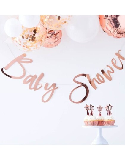 Rose Gullfarget Baby Shower Banner 150 cm Twinkle Twinkle