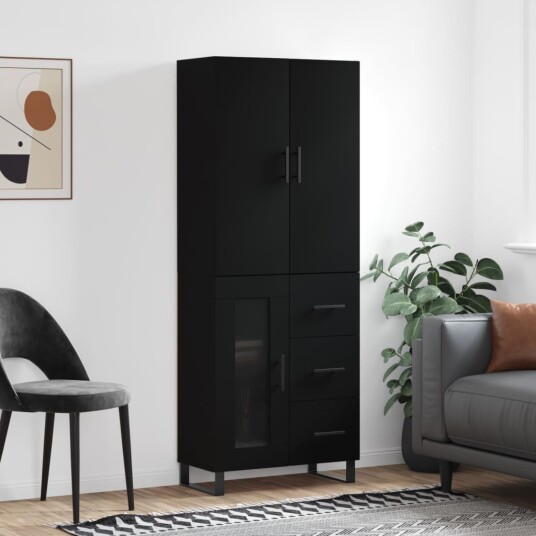 vidaXL Highboard svart 69,5x34x180 cm konstruert tre 8720845412296