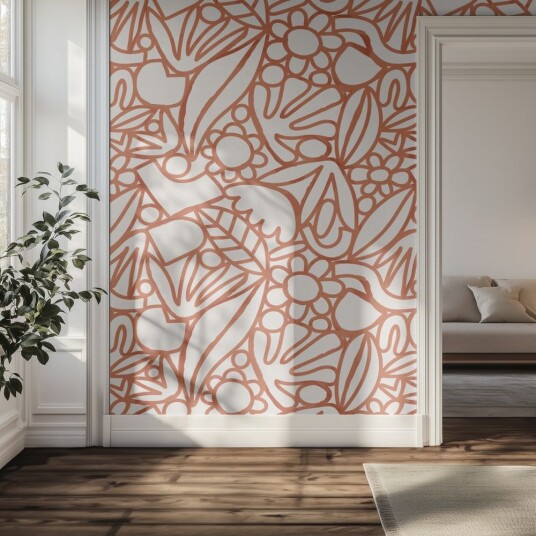 Tapet Blomster Linjekunst
