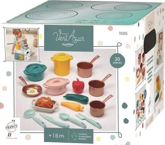 Ecoiffier Play Set Pans and Play Food with Cardboard Stove 20 pieces. Ecoiffier Play Set Pans and Play Food with Cardboard Stove 20 pieces.