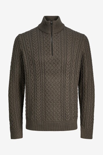 Jack & Jones Pullover JprBlusean Knit Cable Half Zip SN Brun
