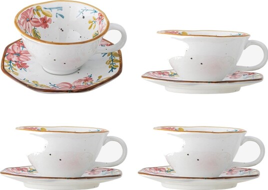 Bloomingville Savina Cup W/Saucer - MULTI-COLOURED - PINK - 219 ml