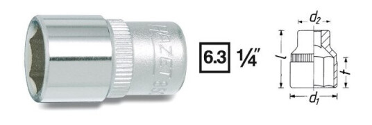 Hazet 850A-1/2, 1 Stykker, 25,4 / 4 Mm (1 / 4"), Kromvanadiumstål, 2,5 Cm, 23 G
