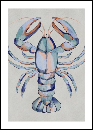 Watercolor Blue Lobster Plakat / 30x40