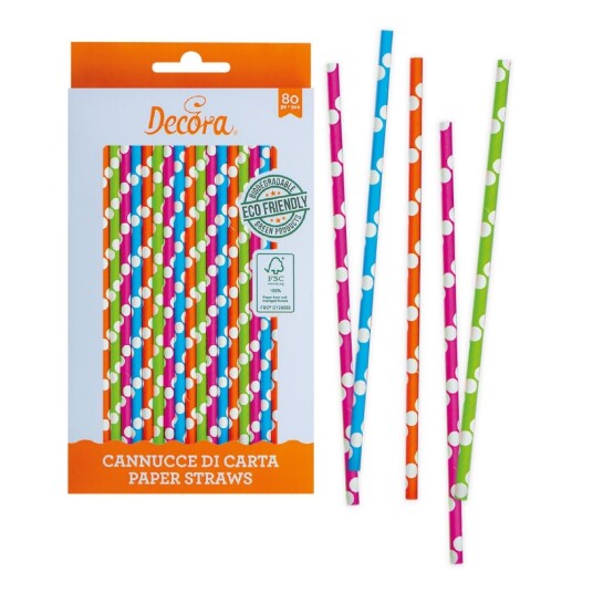 Decora Papirsugerør Prikker Og Farger Pk/80 Decora Papirsugerør Prikker Og Farger Pk/80