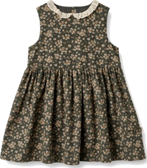 Wheat Dress Elma Sleeveless Black Coal Flowers (110 / 5 år)