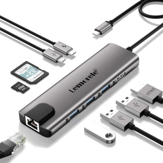 Lemorele TC39 9-i-1 USB-C Hub med 4K HDMI, Gigabit Ethernet og 100W PD