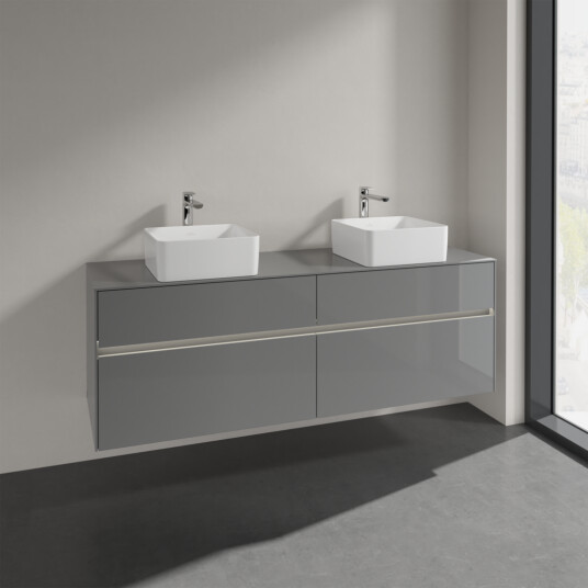 VILLEROY & BOCH COLLARO SERVANTSKAP 160 M/LYS FOR 2 SERVANTER M/4 SKUFFER GRÅ HØYGLANS VILLEROY & BOCH COLLARO SERVANTSKAP 160 M/LYS FOR 2 SERVANTER M/4 SKUFFER GRÅ HØYGLANS