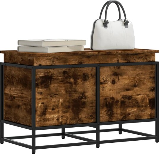 Oppbevaringsboks med lokk røkt eik 80x40x51,5 cm konstruert tre Oppbevaringsboks med lokk røkt eik 80x40x51,5 cm konstruert tre