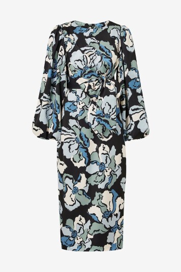 By Malina Kjole Serina Wrap Detailed Satin Midi Dress Blå