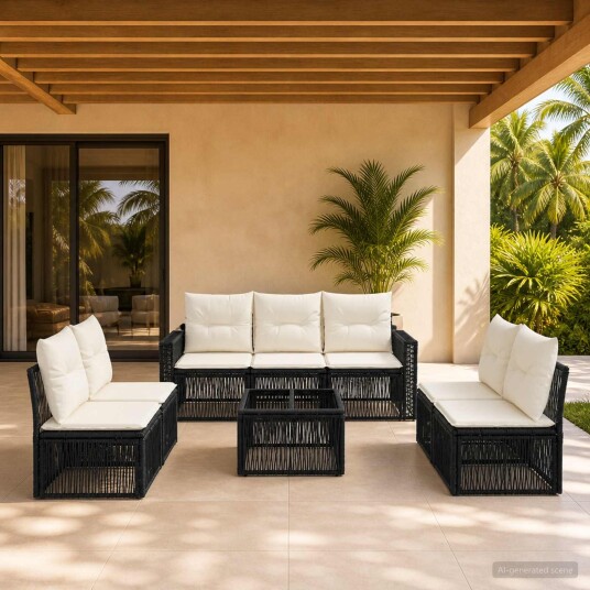 vidaXL Hagesofa Set 8 stk. Svart og Kremhvit polyrotting