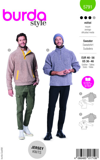 Burda 5791 - Genser til herre EUR: 46-56 US: 36-46 Burda 5791 - Genser til herre EUR: 46-56 US: 36-46
