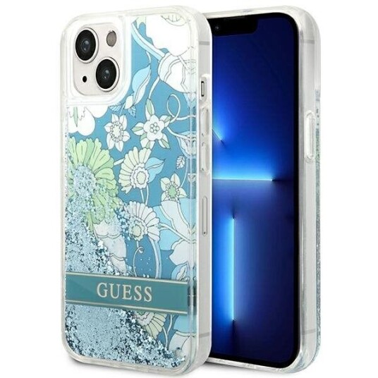 Guess Case For Iphone 14 Plus 6,7&Amp Amp Quot  Guhcp14mlflsn Green Hardcase Flower Liquid Glitter