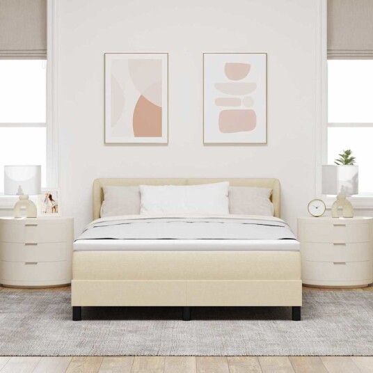 Boksfjær Seng med madrass Krem 160 x 200 cm stoff Boksfjær Seng med madrass Krem 160 x 200 cm stoff
