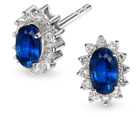 Gold Collection oredobber i 585 hvitt gull med diamanter 0 28 ct og safir