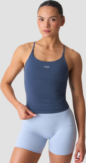 Smooth Seamless 2 i 1 Singlet med Tynne Stropper Blå Blå X-small