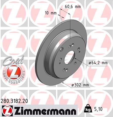 Bremseskive ZIMMERMANN 280.3182.20