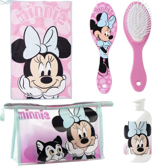 Disney Minni Mus Toalettmappe med Håndkle Hårbørste & Flaske