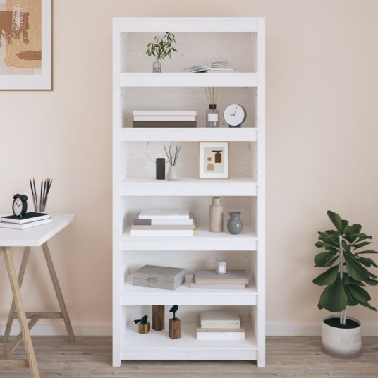 vidaXL Bokhylle hvit 80x35x183 cm heltre furu vidaXL Bokhylle hvit 80x35x183 cm heltre furu
