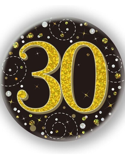 30 års Feiring Svart og Gullfarget Holografisk Stor Button/Badge