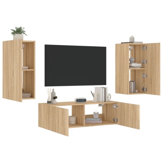 vidaXL Vegghengte TV-benker med LED 3 stk sonoma eik 8721012472846