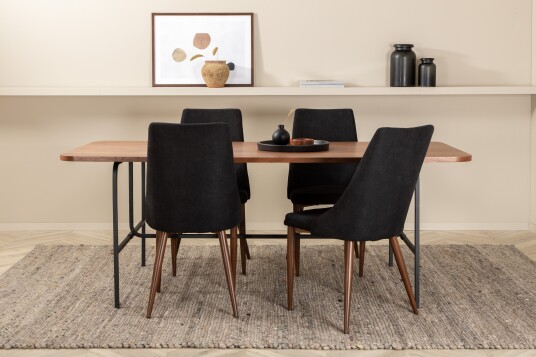 Venture Home Spisegruppe Unnao 200 cm inkl. 4 Mues Stoler Valnøttsbrun/Svart