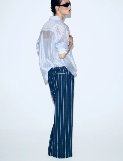 Mango Turn Up Hem Striped Trousers Navy M