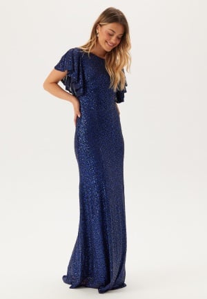 Goddiva Flutter Sleeve Sequin Maxi Dress Navy L (UK14) Goddiva Flutter Sleeve Sequin Maxi Dress Navy L (UK14)