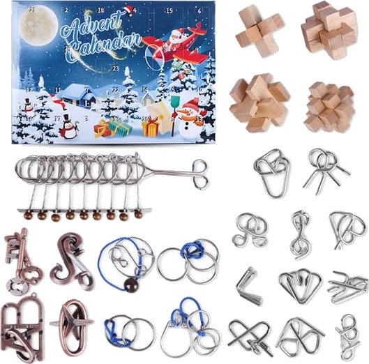 Adventskalender 2026 Jul 24 Dager med Puslespill og IQ spill Metallpuslespill Julenedtelling Gave til Gutter Jenter Tenåringer og Voksne