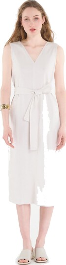 Calvin Klein Linen V Neck Sleeveless Dress Cream S Calvin Klein Linen V Neck Sleeveless Dress Cream S