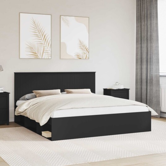 Sengestamme med hodegjerde Svart 180 x 200 cm Massiv furu Sengestamme med hodegjerde Svart 180 x 200 cm Massiv furu